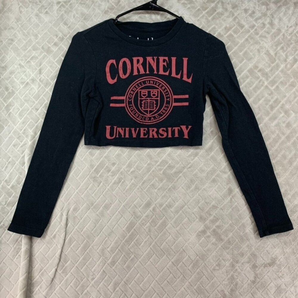 Cornell University Black Long Sleeve Crop Top